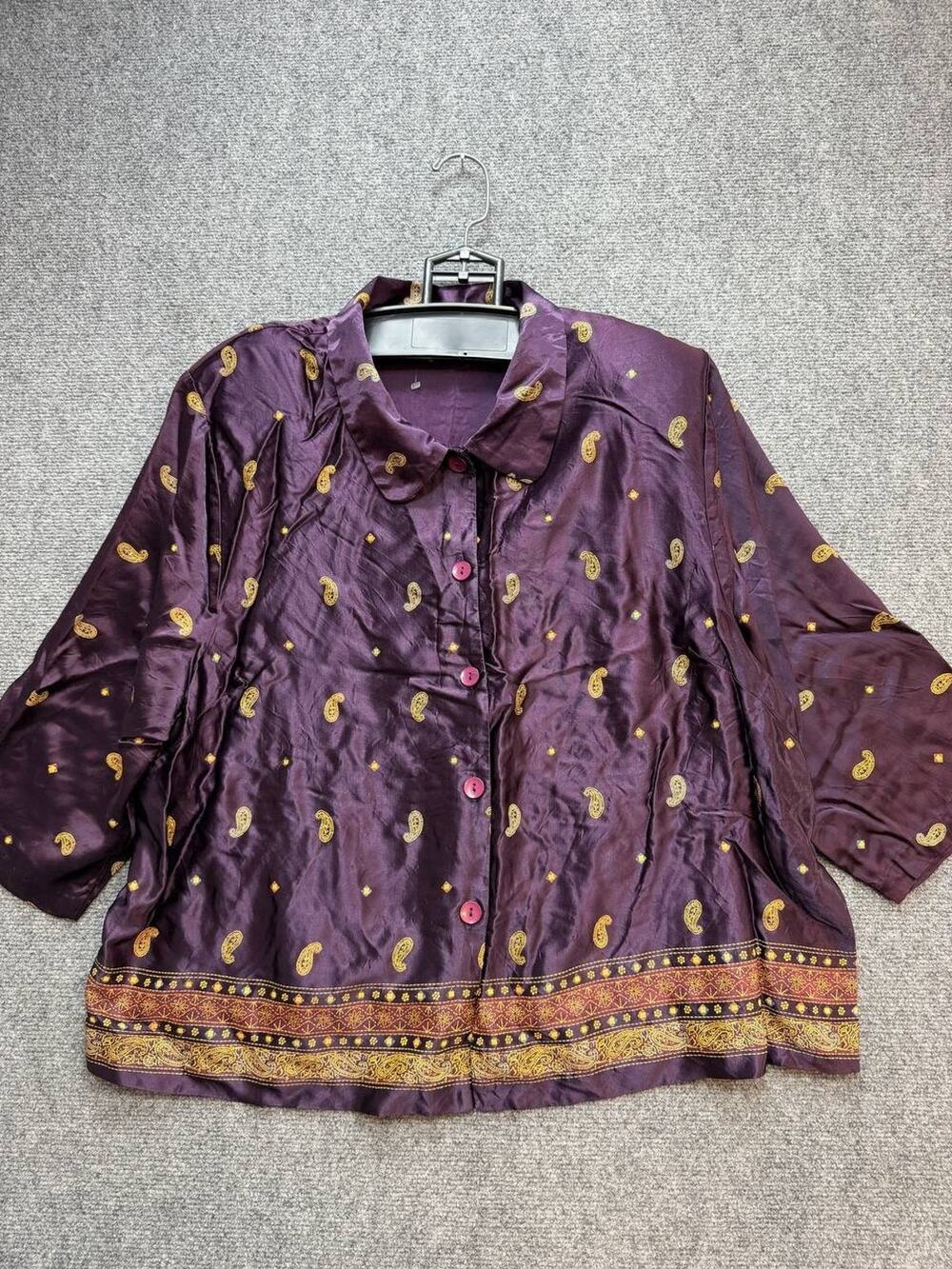 Los Angeles Woman 24W Purple Paisley Satin Blouse Top Made In California